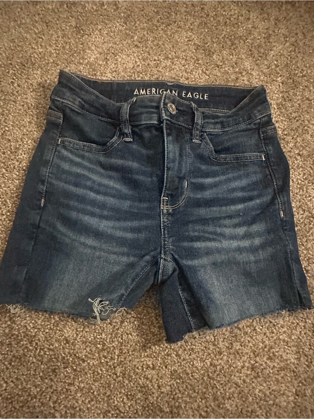 American Eagle Outfitters Dark Indigo Frayed Hem Denim Shorts